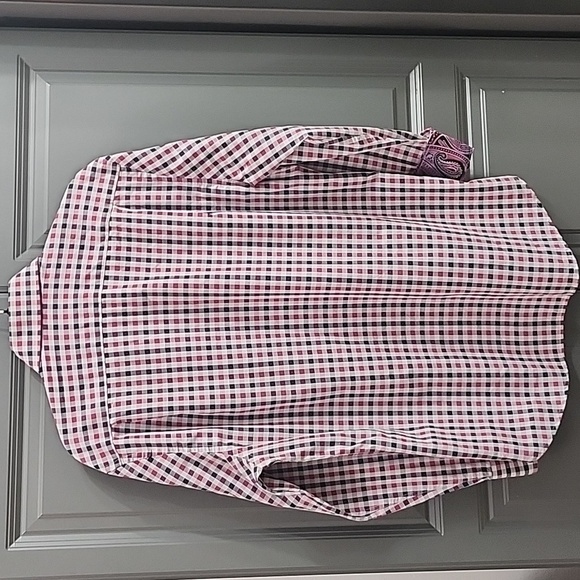 MICHELSON LONDON MENS BUTTON-DOWN PLAID WITH PAISLEY ACCENT CUFFS SIZE MEDIUM - Picture 2 of 11